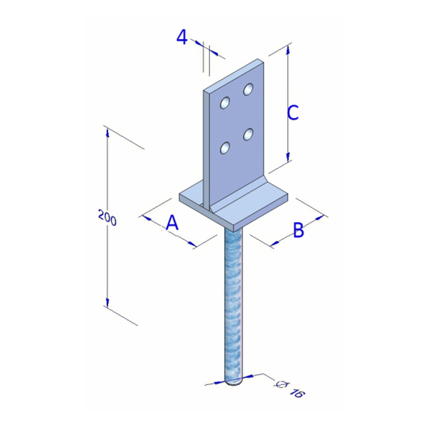 T Form EG Post Support and Anchor for Concrete Base